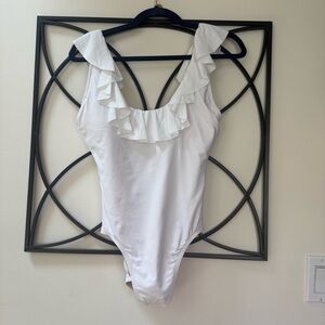 J. Crew White Ruffled One-Piece Swimsuit